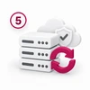 Schritt 5: Serverstapel mit Cloud und Aktualisierungspfeil als Symbol für den laufenden Betrieb und regelmäßige Updates