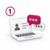 Schritt 1: Laptop mit Gesprächspartner und Sprechblasen als Symbol für das gemeinsame Erstgespräch