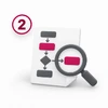 Schritt 2: Ablaufdiagramm unter einer Lupe als Symbol für die Analyse der bestehenden Prozesse